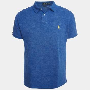 Pre Owned Polo Ralph Lauren Blue Logo Embroidered Cotton Polo T-Shirt L