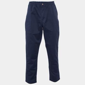 Pre Owned Polo Ralph Lauren Navy Blue Cotton Stretch Classic Fit Trousers L