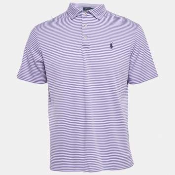 Pre Owned Polo Ralph Lauren Purple Striped Cotton Polo Classic Fit T-Shirt M