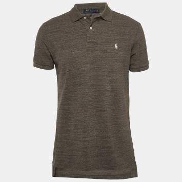 Pre Owned Polo Ralph Lauren Brown Logo Embroidered Cotton Pique Polo T-Shirt M