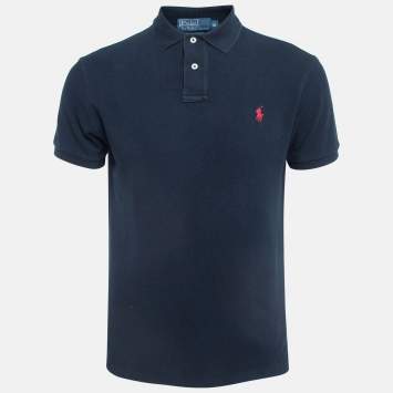 Pre Owned Polo Ralph Lauren Dark Blue Cotton Custom Fit Polo T-Shirt M