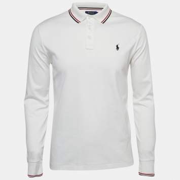 Pre Owned Polo Ralph Lauren White Cotton Long Sleeve Polo T-Shirt M