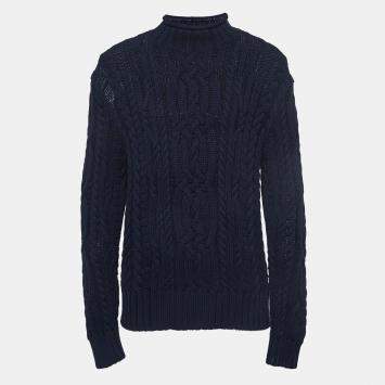 Pre Owned Polo Ralph Lauren Navy Blue Cotton Knit High Neck Sweater XL