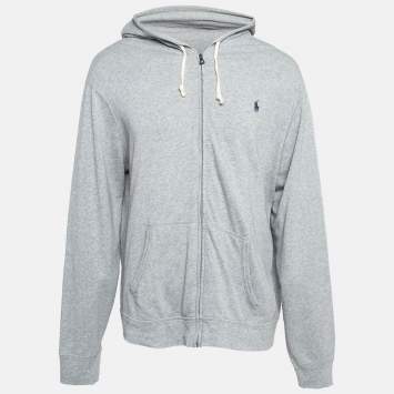 Pre Owned Polo Ralph Lauren Grey Cotton Knit Spa Terry Zipper Hoodie XL