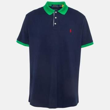 Pre Owned Polo Ralph Lauren Navy Blue Contrast Trim Cotton Pique Polo T-Shirt XXL