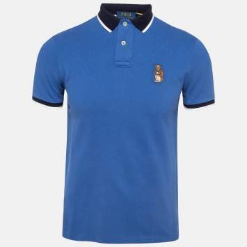 Pre Owned Polo Ralph Lauren Blue Embroidered Cotton Polo T-Shirt S
