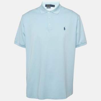 Pre Owned Polo Ralph Lauren Light Blue Stretch Mesh Knit Polo T-Shirt XL