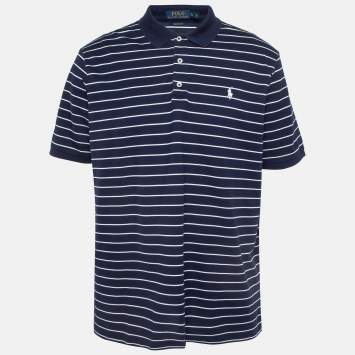 Pre Owned Polo Ralph Lauren Navy Blue Striped Stretch Knit Polo T-Shirt XL