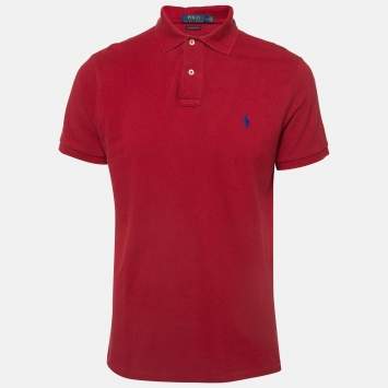Pre Owned Polo Ralph Lauren Red Cotton Pique Polo T-Shirt L