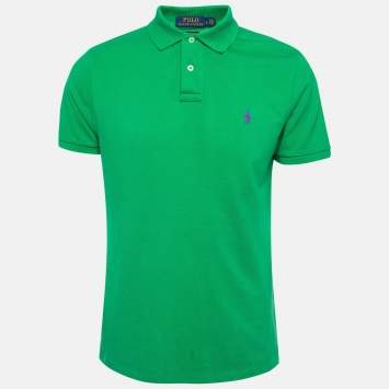 Pre Owned Polo Ralph Lauren Green Cotton Pique Slim Fit Polo T-Shirt L