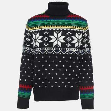 Pre Owned Polo Ralph Lauren Black Nordic Pattern Knit Sweater L