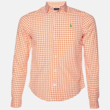 Pre Owned Polo Ralph Lauren Orange Gingham Check Cotton Long Sleeve Shirt S