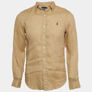 Pre Owned Polo Ralph Lauren Beige Linen Slim Fit Buttoned Front Shirt S