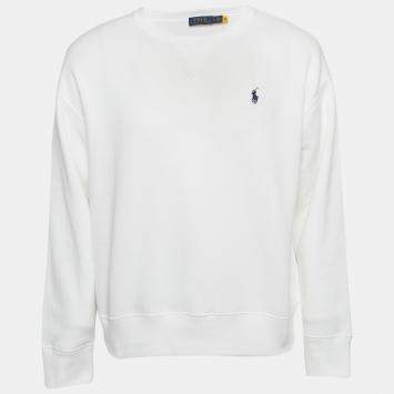 Pre Owned Polo Ralph Lauren White Logo Embroidered Knit Sweatshirt L
