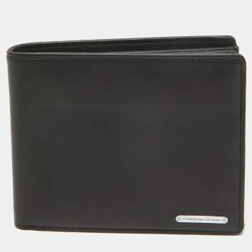 Pre Owned Porsche Design Black Leather Logo Bifold Wallet