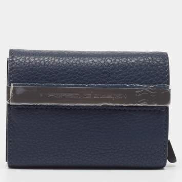 Pre Owned Porsche Design x Secrid Navy Blue Leather Trifold Wallet