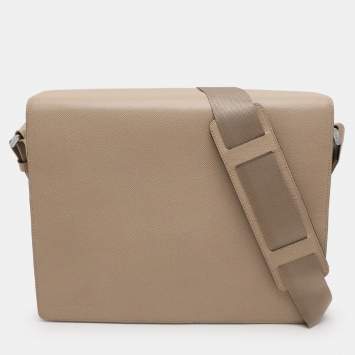 Pre Owned Porsche Design Beige Leather Flap Messenger Bag