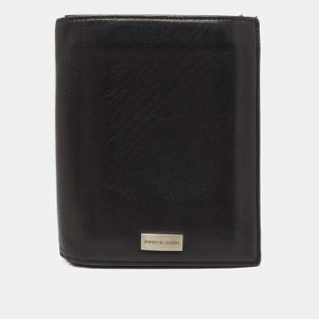 Pre Owned Porsche Design Black Leather Logo Plaque Tri-Fold Wallet