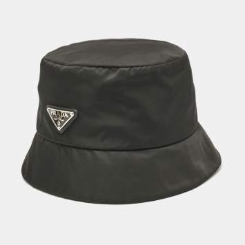 Pre Owned Prada X Adidas Black Logo Applique Re-Nylon Bucket Hat 