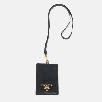 Pre Owned Prada Black Vitello Move Leather Badge Holder