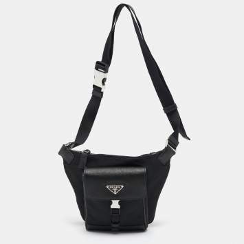 Pre Owned Prada Black Re-Nylon and Saffiano Leather Shoulder Bag