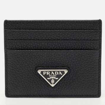 Pre Owned Prada Black Vitello Daino Leather Card Holder   