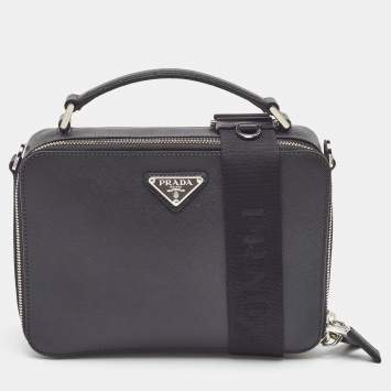Prada Black Saffiano Leather Medium Brique Shoulder Bag