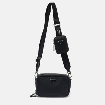 مملوكة مسبقًا Prada Brique Black Re-Nylon and Saffiano Lux Leather Crossbody Bag