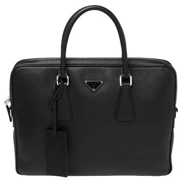 Pre Owned Prada Black Saffiano Lux Leather Laptop Bag