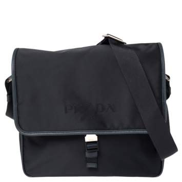 Pre Owned Prada Navy Blue Tessuto Nylon and Saffiano Leather Messenger Bag
