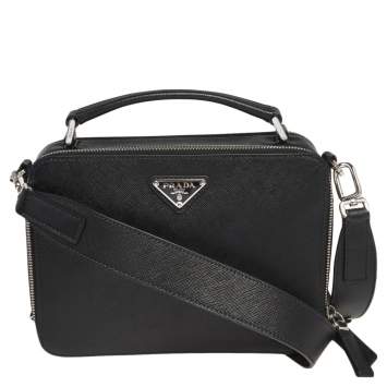 Pre Owned Prada Black Saffiano Leather Brique Messenger Bag
