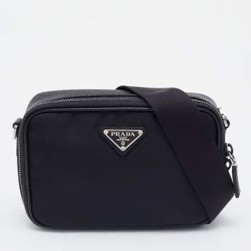 Pre Owned Prada Black Re-Nylon and Saffiano Leather Brique Crossbody Bag