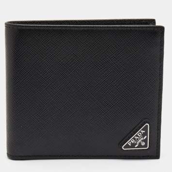 Pre Owned Prada Saffiano Leather Triangle Logo Bifold Wallet