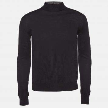 Pre Owned Prada Black Wool Rib Knit Turtle Neck Sweater XS