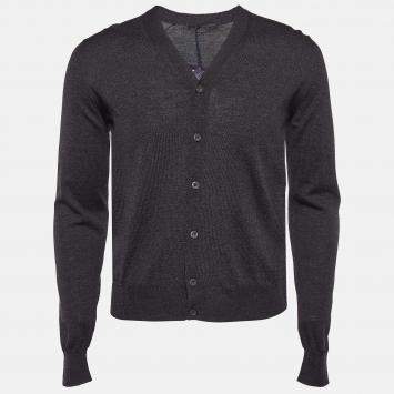 Pre Owned Prada Grey Wool Rib Knit Cardigan XS