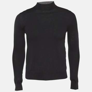 Pre Owned Prada Black Wool Rib Knit Turtle Neck Sweater XS