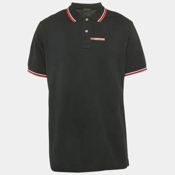 Pre Owned Prada Black Cotton Pique Polo T-Shirt XXL