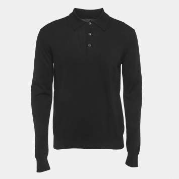 Pre Owned Prada Black Cotton Knit Collared Sweatshirt M