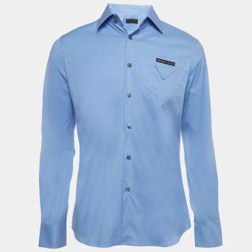 Tシャツ・カットソー PRADA Cerulean blue poplin shirt (UCN611SWMO10IV F0YRX) Heavenly Cotton shirt | PRADA