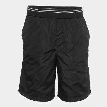 Pre Owned Prada Black Cotton and Re-Nylon Triangle Logo Shorts M
