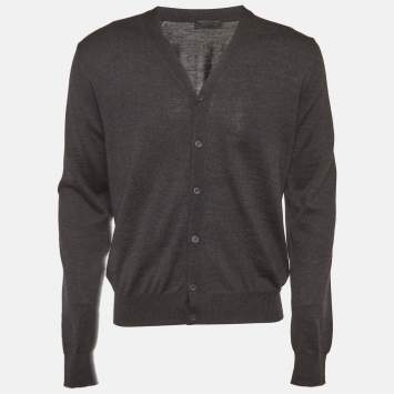 Pre Owned Prada Grey Knit Button Front Cardigan M