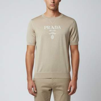 Pre Owned Prada Beige Logo Wool & Cashmere Knit Crew Neck Sweater L