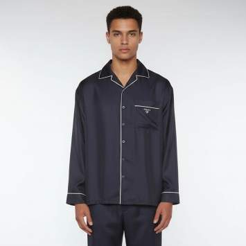 Pre Owned Prada Navy Blue Silk Oversized Button Up Pajama Shirt S