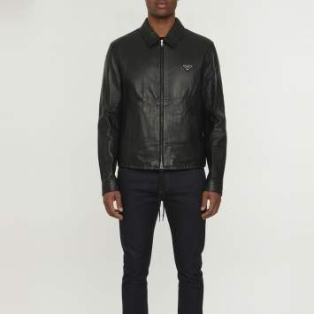 Pre Owned Prada Black Leather Drawstring Jacket L