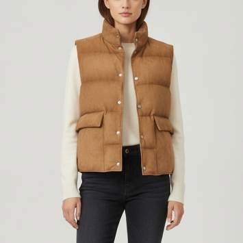 Pre Owned Prada Biscuit Suede Sleeveless Down Puffer Vest XL