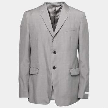 Pre Owned Prada Grey Mohair & Silk Single Breasted Blazer XL