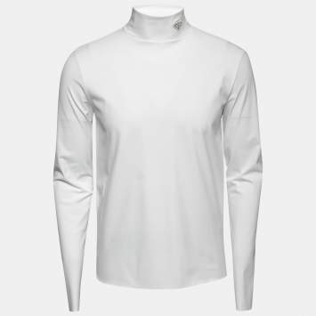 Pre Owned Prada White Technical Jersey Mock Neck Turtleneck Sweater XL