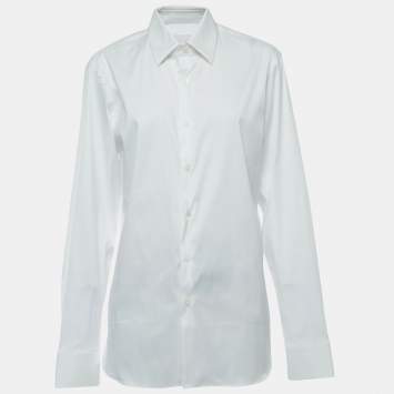 Pre Owned Prada White Cotton Long Sleeve Button Front Shirt M