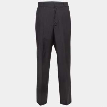 Pre Owned Prada Grey Wool Straight Fit Formal Trousers L