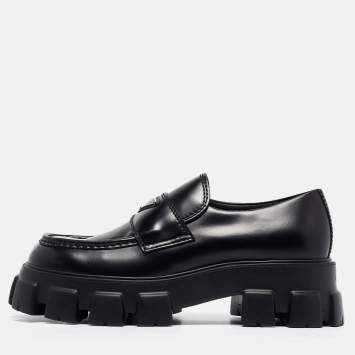 Pre Owned Prada Black Leather Monolith Chunky Loafers Size 43.5
